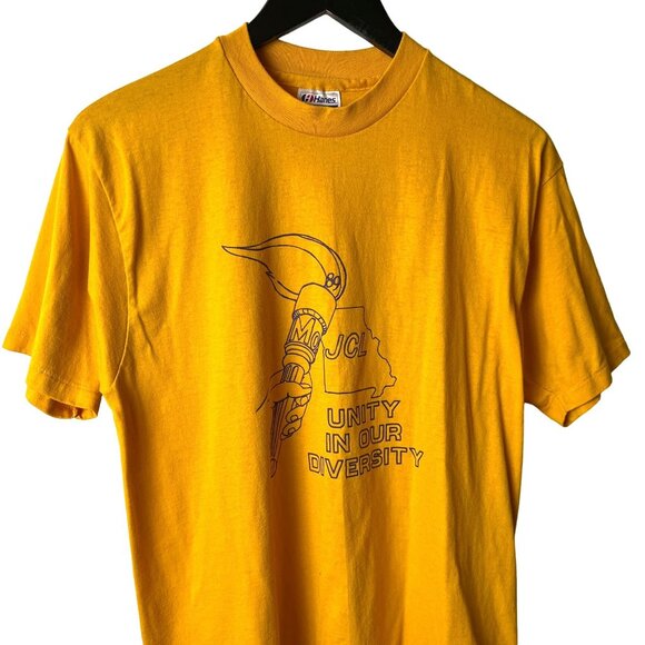 1989 Vintage 80s Unity In Our Diversity JCL T Shirt Adult Yellow Large L USA - Picture 2 of 16